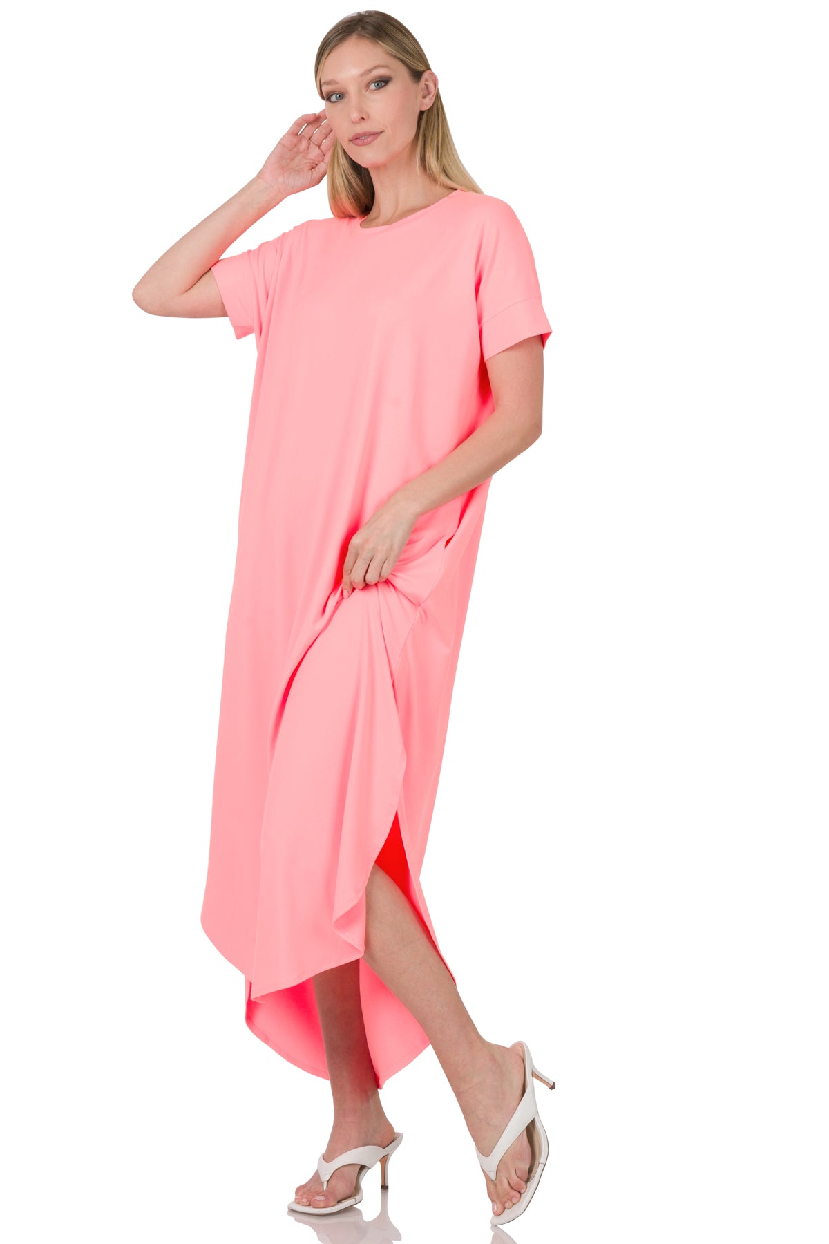 BRUSHED DTY SHORT SLEEVE MAXI DRESS