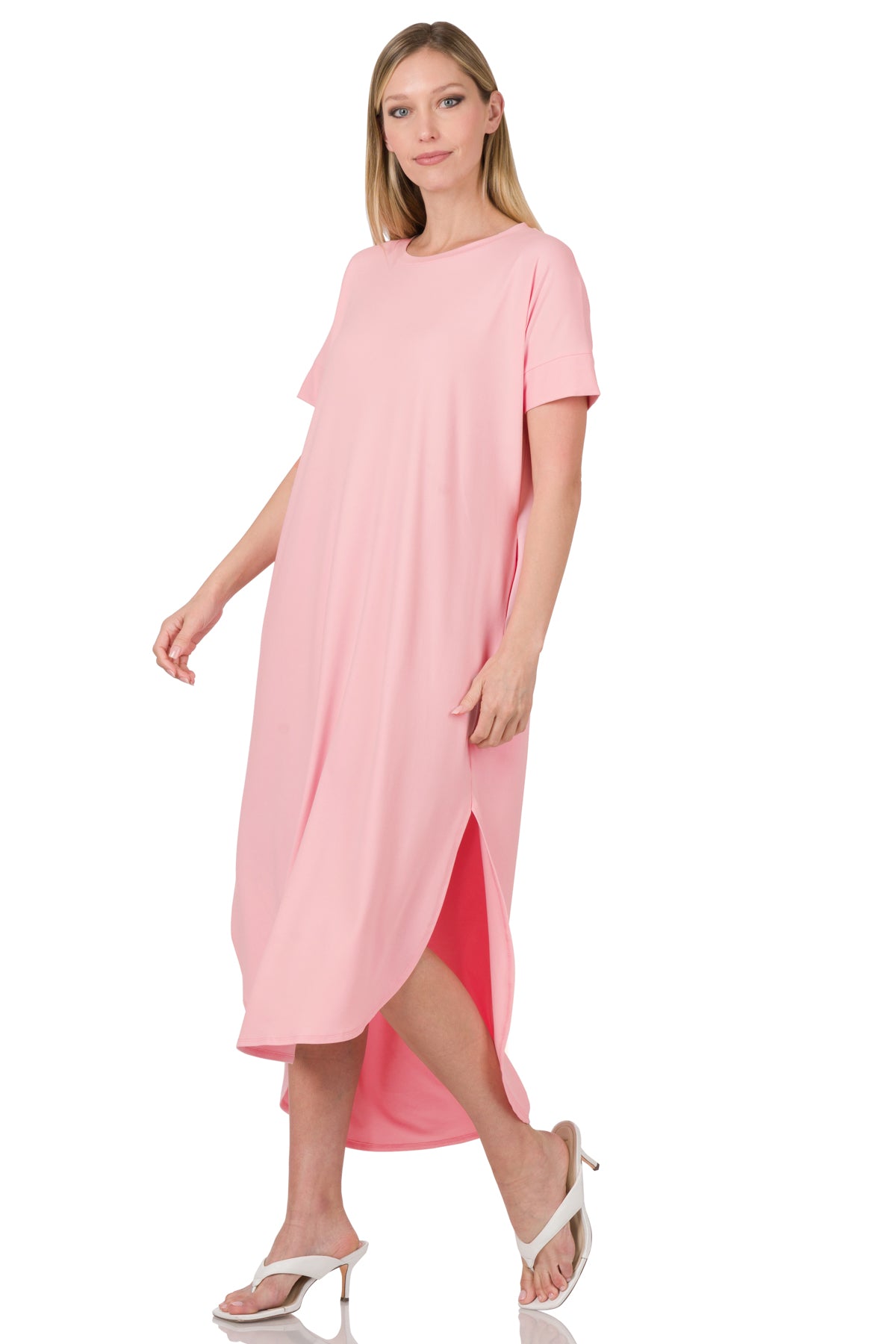 BRUSHED DTY SHORT SLEEVE MAXI DRESS