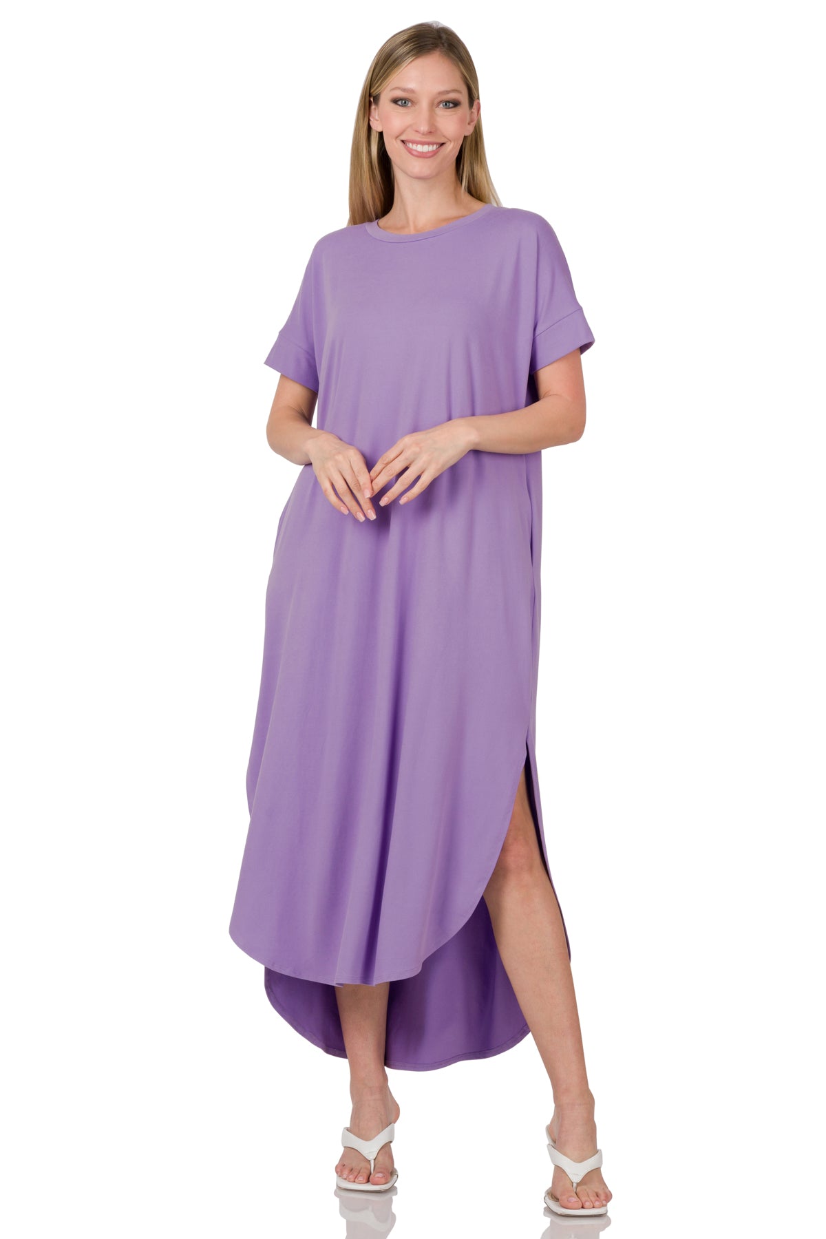 BRUSHED DTY SHORT SLEEVE MAXI DRESS