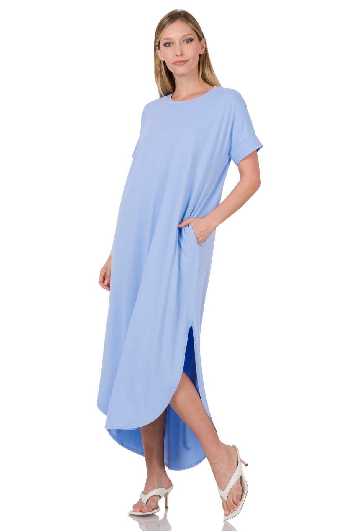 BRUSHED DTY SHORT SLEEVE MAXI DRESS