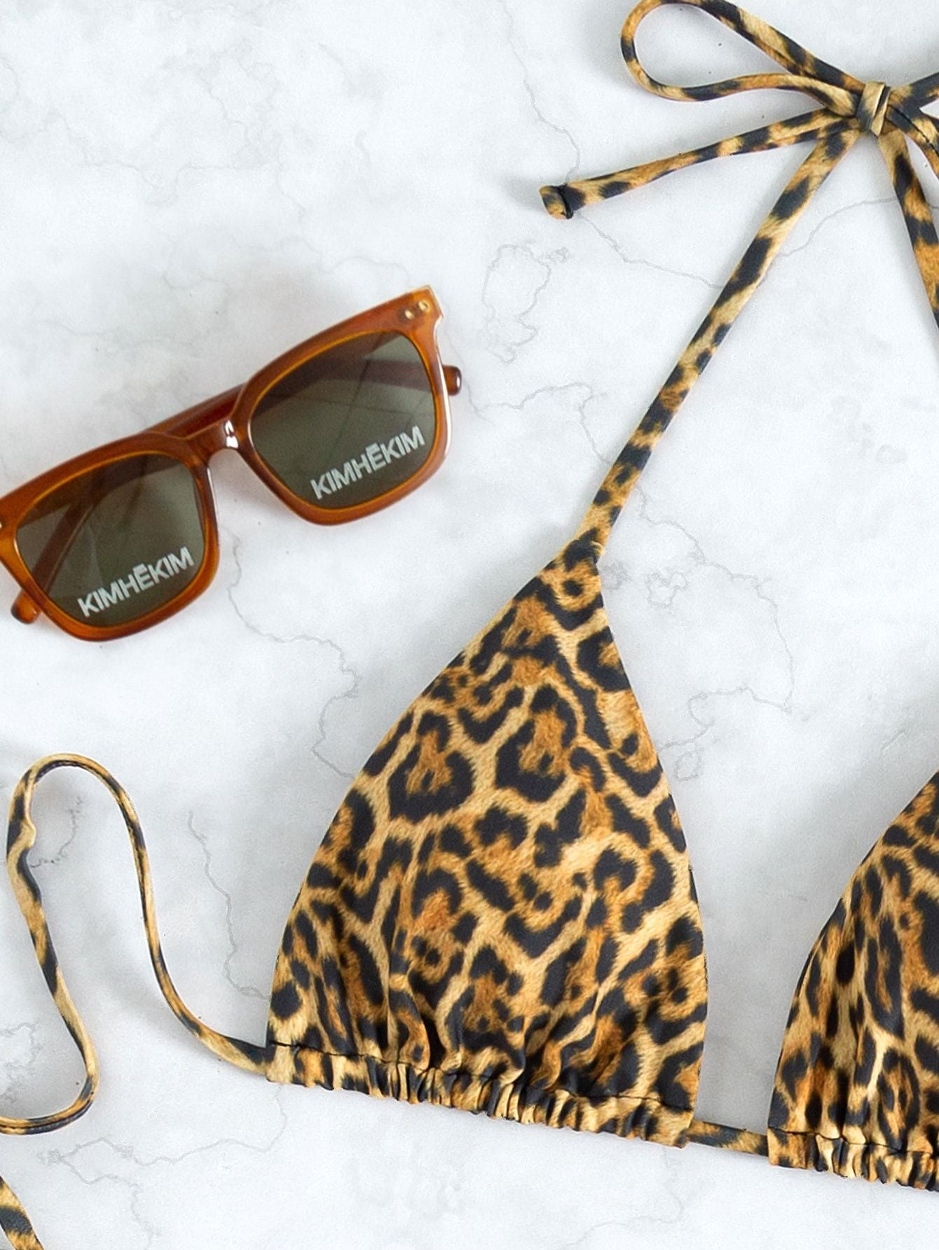 Leopard Print Bikini Lace Up Women's Three Piece Swimsuit